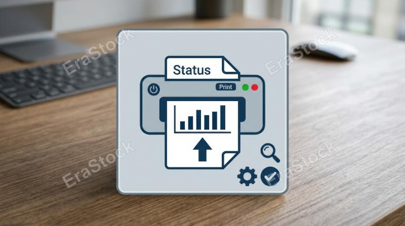 A print icon with sheet and output symbol, crisp office-tool mood, ultra-realistic, no logos.