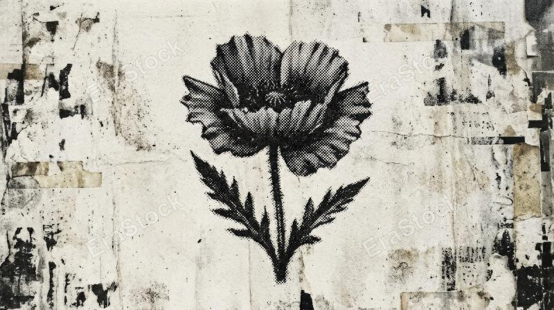 A flower with retro photocopy stipple effect, vintage halftone brutalist style and grunge poster atmosphere, ultra-realistic, no logos.