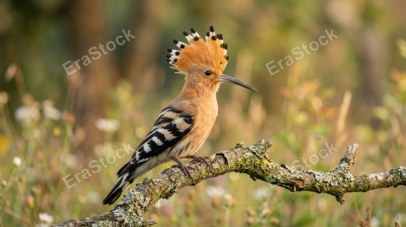 A Eurasian hoopoe bird in early morning light, warm feathers, delicate crest detail and soft natural background with calm wildlife beauty, ultra-realistic, no logos.
