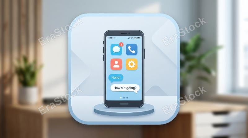 A cellphone icon in trendy flat style, sleek proportions, everyday communication mood, ultra-realistic, no logos.