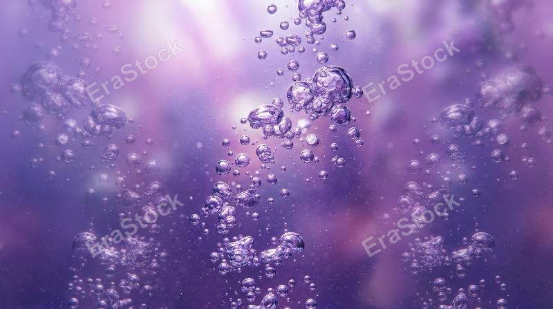 Abstract violet bubbles floating in water against a soft purple backdrop, vertical composition, light gradients and delicate dreamy mood, ultra-realistic, no logos.
