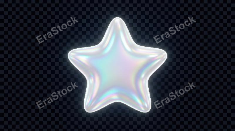 A holographic star shape in glossy white pearl finish, isolated on transparent background, iridescent shimmer, smooth inflated edges, clean luminous mood, ultra-realistic, no logos.