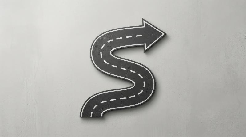 A road icon with winding lane shape and directional flow, transport-oriented minimal atmosphere, ultra-realistic, no logos.