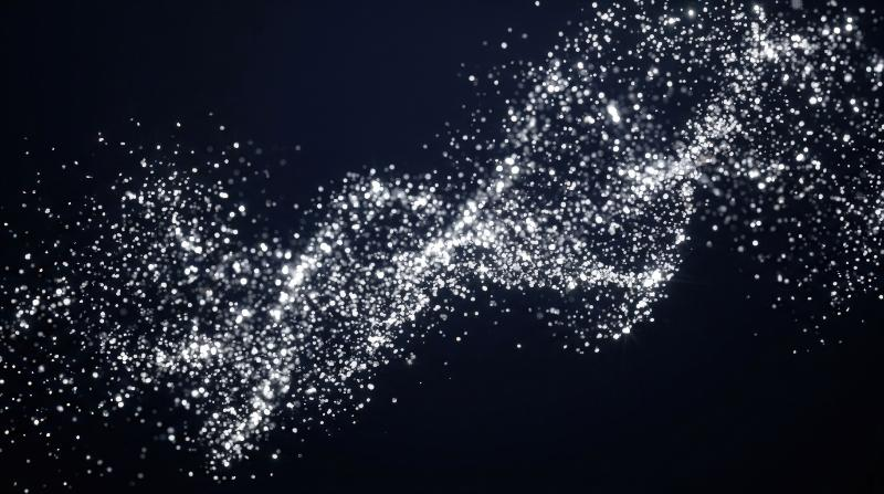 White sparkling glitter effects suspended in clear space, delicate festive particles and shimmering light, ultra-realistic, no logos.