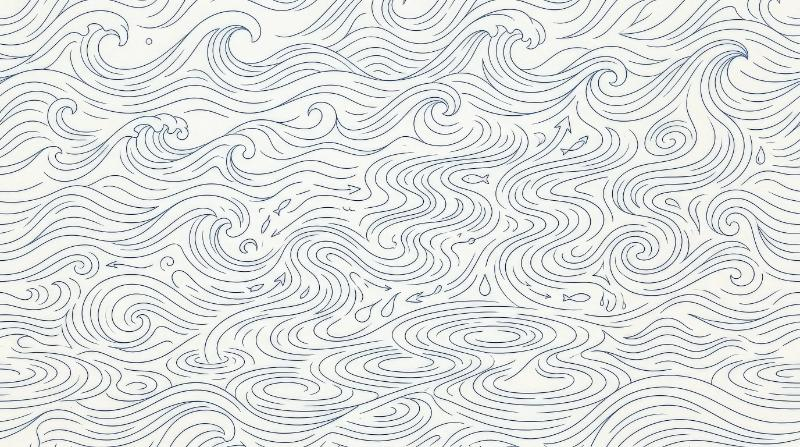 Thin line sea wave icons with flowing lake, river and ocean forms in a seamless abstract water symbol collection, calm and fluid, ultra-realistic, no logos.