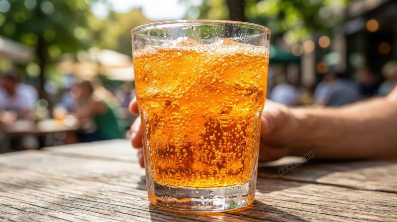 Bright orange fluid filled with lively bubbles, energetic glossy texture and bold summer vibrance with refreshing movement, ultra-realistic, no logos.