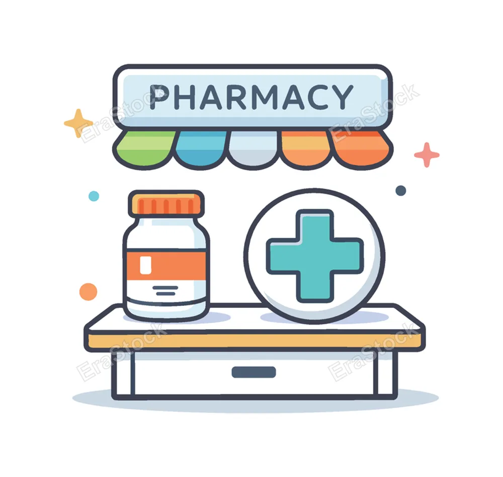 Pharmacy service and medication dispensing in a healthcare environment focused on providing safe and accurate access to prescribed treatments, a pharmacy counter with a