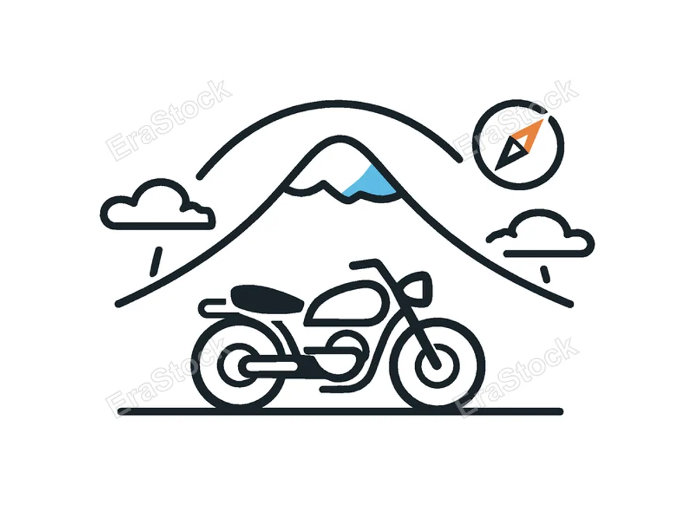 Adventure travel planning and open road exploration mindset inspiring weekend journeys and outdoor experiences for active individuals, a minimal motorcycle icon aligned with a
