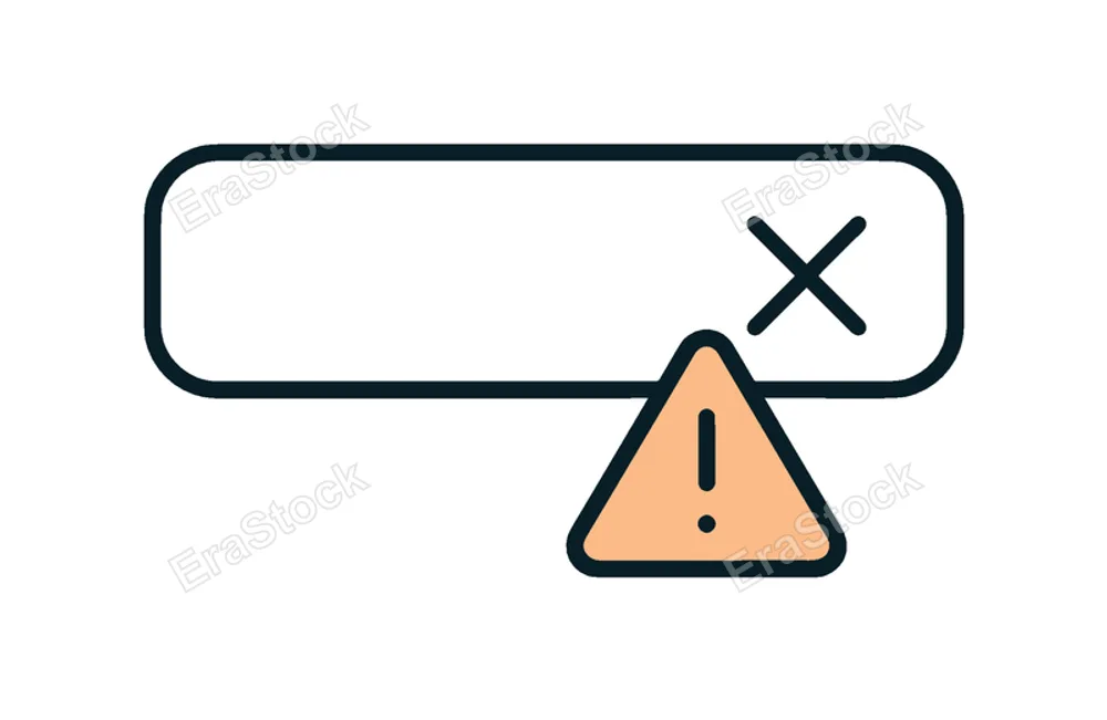 Form validation error and incorrect input feedback in digital interfaces during data submission, a simple input field outlined with a small cross and a warning symbol