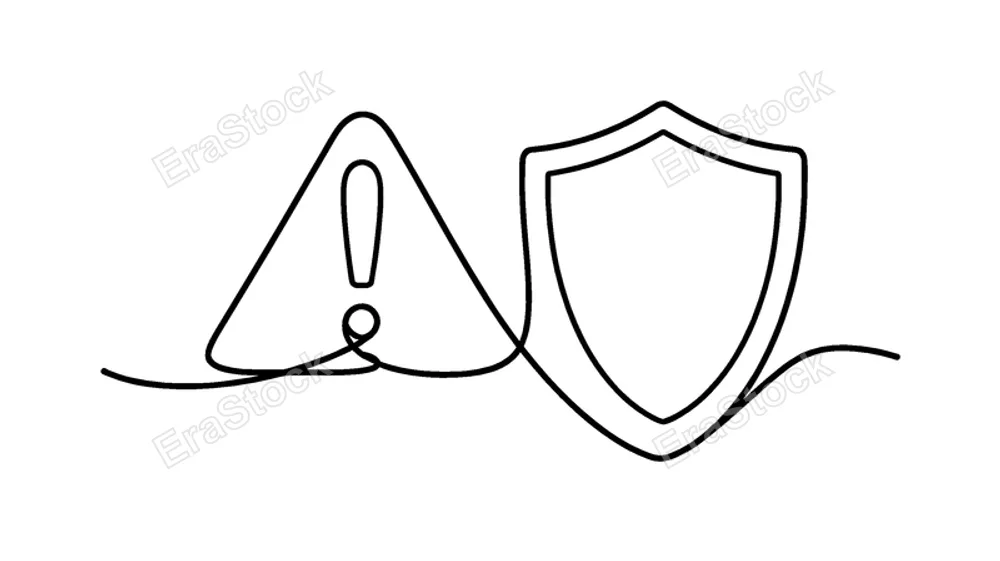 Risk management and careful decision control in a professional business environment, a smooth continuous line forming a warning triangle that seamlessly transitions into