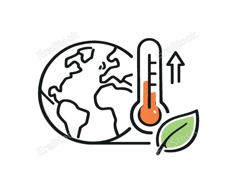 Climate impact focused on understanding environmental changes and their effects on ecosystems and human activity, a globe icon combined with a small thermometer and a