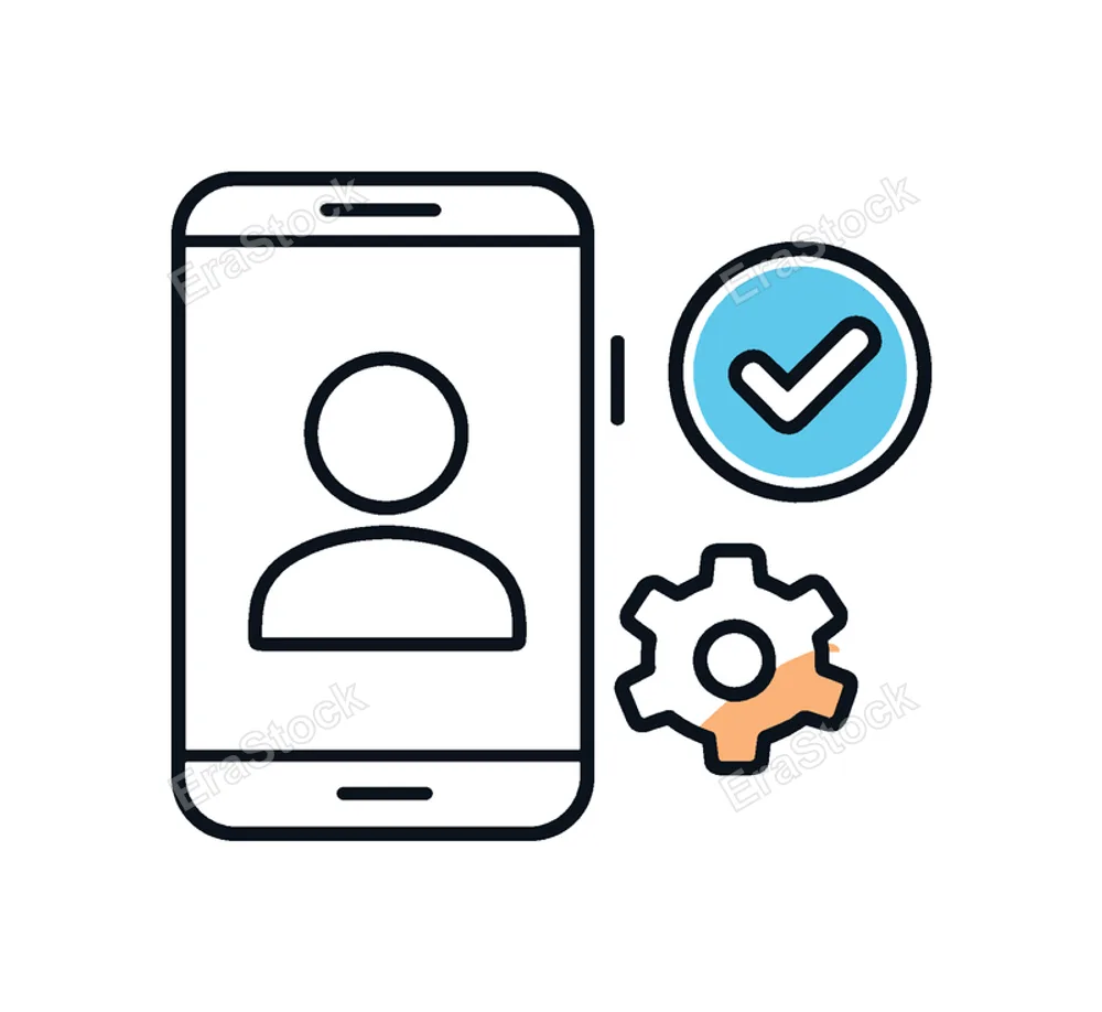Digital onboarding and smooth user registration process in a modern online service environment, a smartphone displaying a simple user profile icon beside a checkmark badge and a