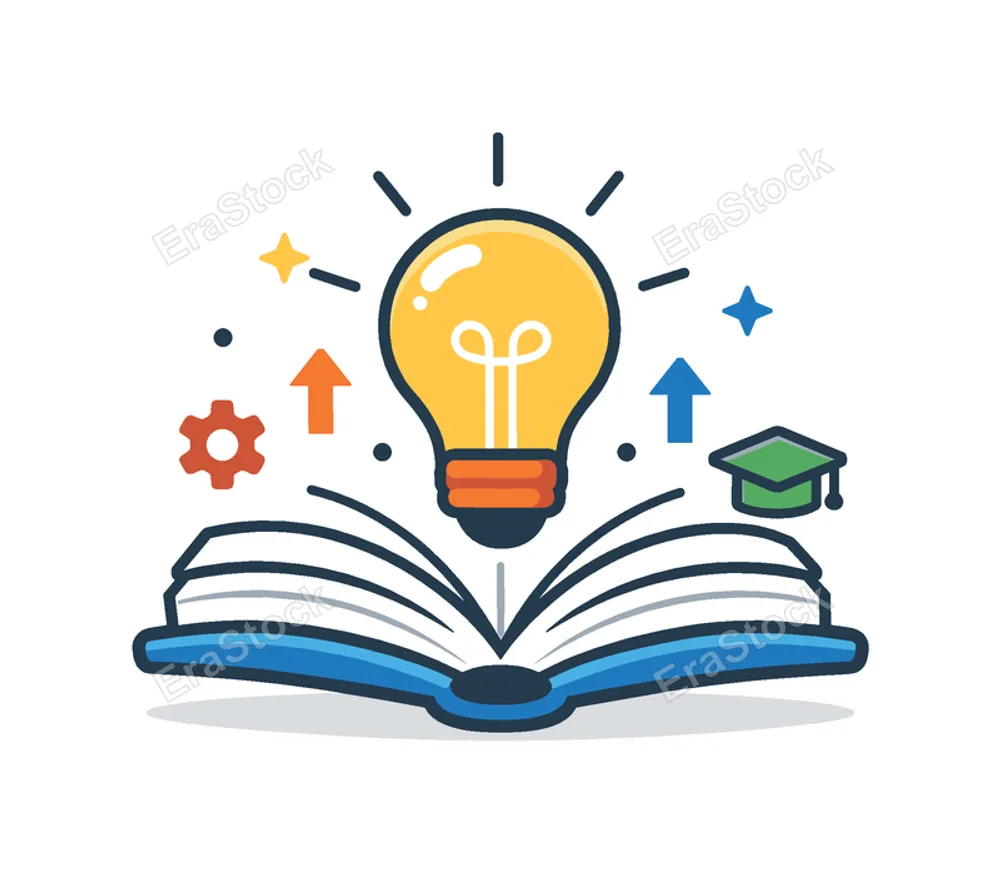 Continuous improvement and knowledge expansion in personal or professional education environments, a light bulb rising from an open book forming a clear visual metaphor for ideas