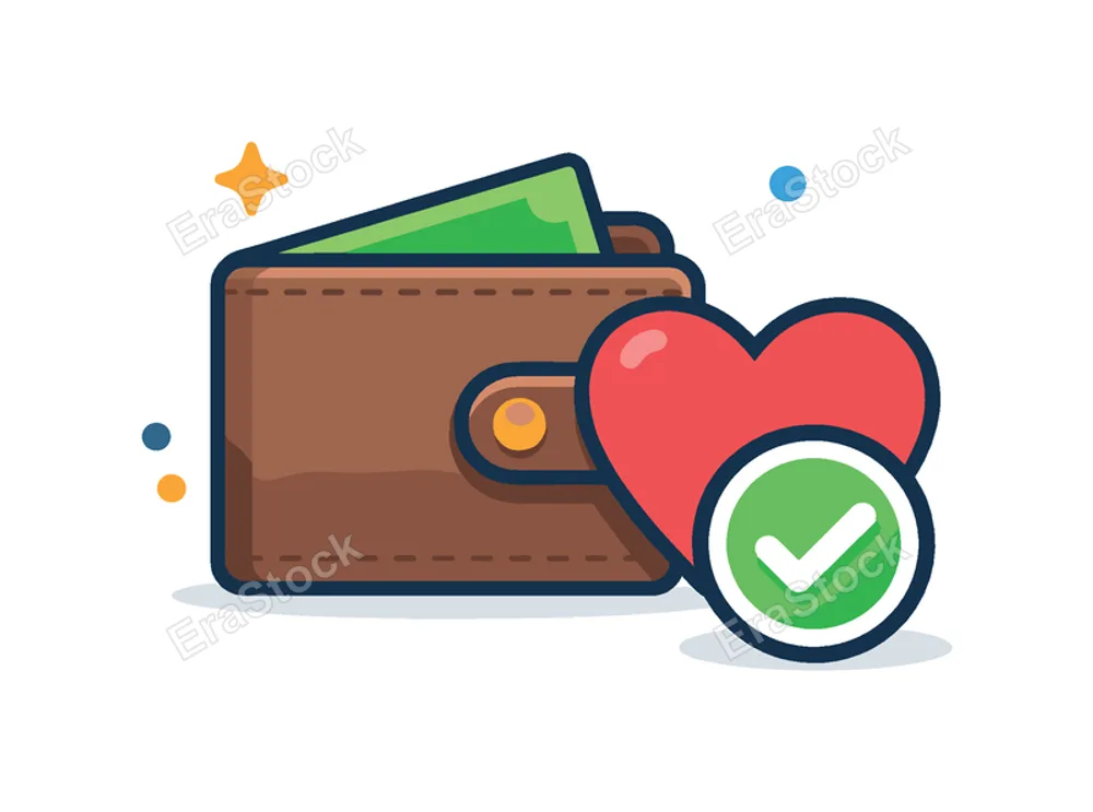 Financial mindfulness and intentional spending habits focused on conscious decision making and value alignment in personal finance, a wallet combined with a small heart