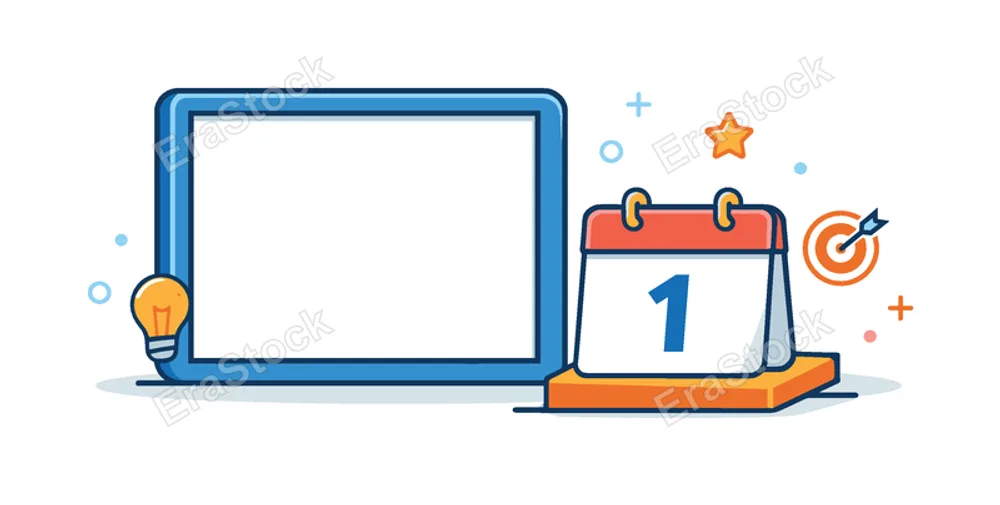 Business planning and strategic thinking shown as a professional workspace concept, an empty frame paired with a minimal calendar block suggesting preparation and