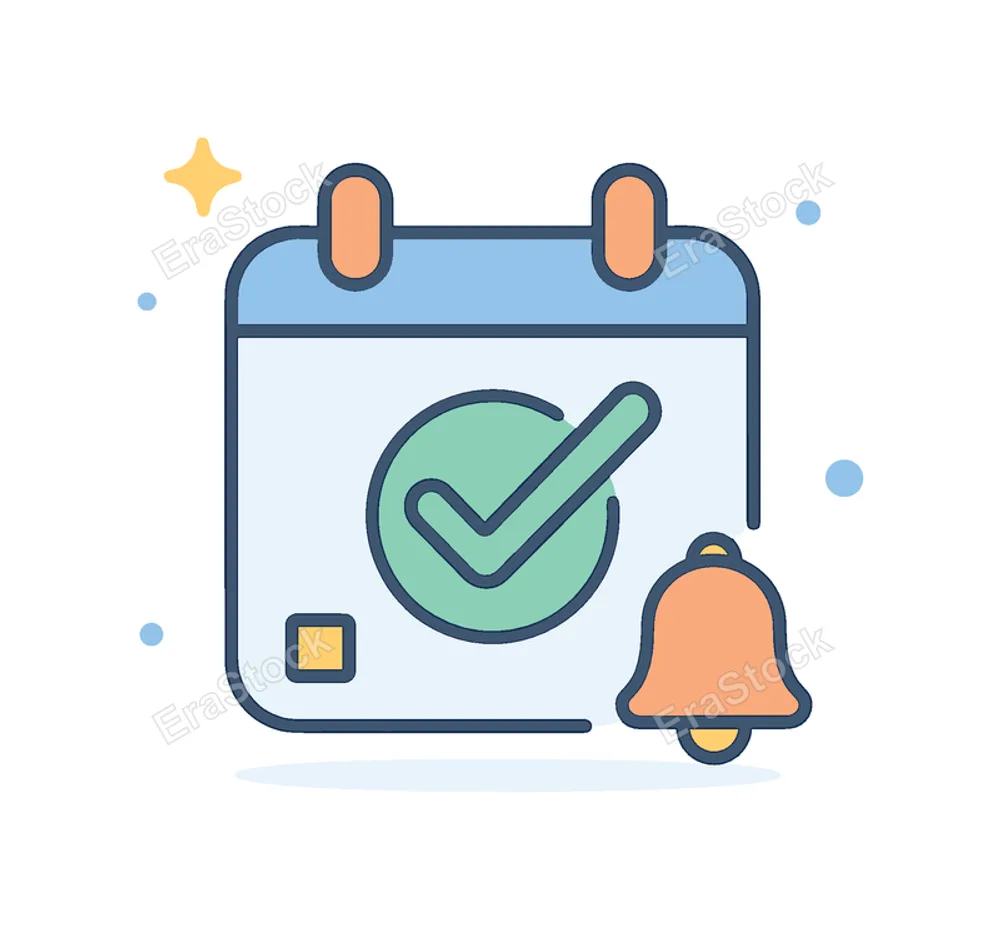 Appointment confirmation and reliable scheduling in a modern business context emphasizing trust and punctual coordination, a calendar icon with a bold checkmark combined