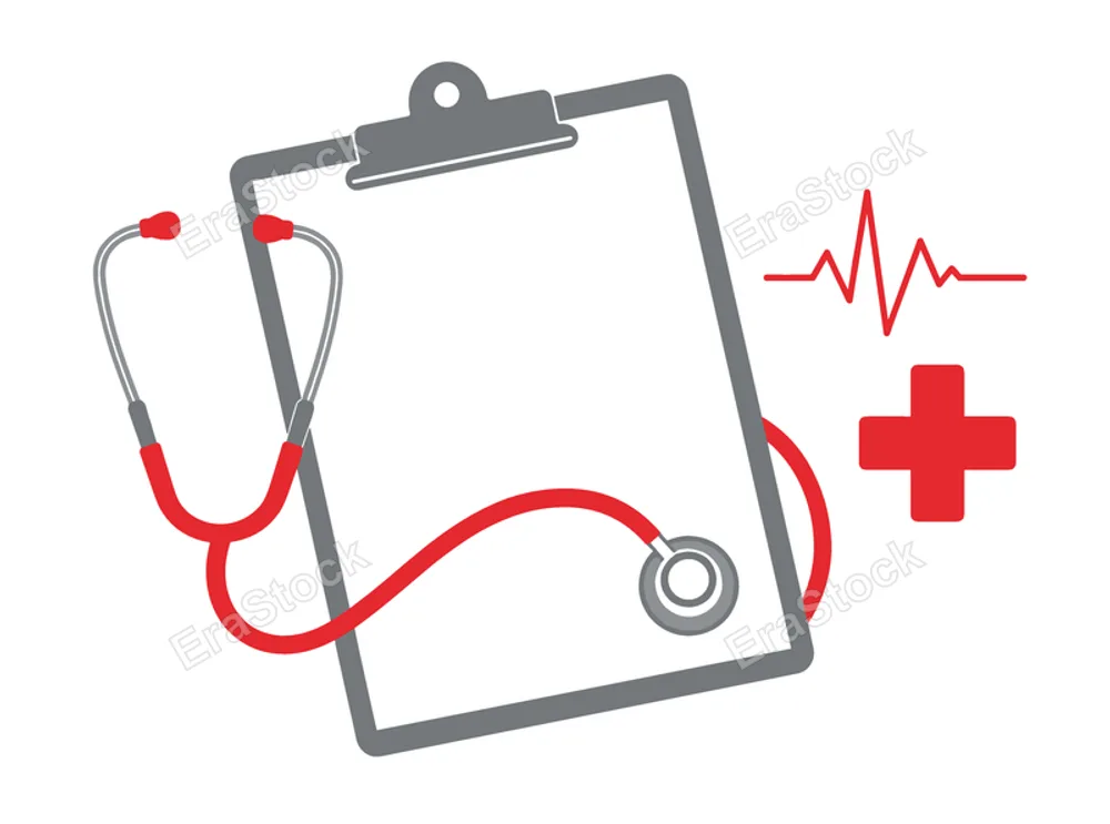 A visual representation of healthcare services, including diagnostic tools and emergency symbols, on a clean white background