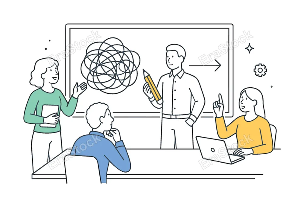 A clear process simplification scenario where a team reduces complexity and removes redundant steps during a planning session to improve efficiency, centered around a