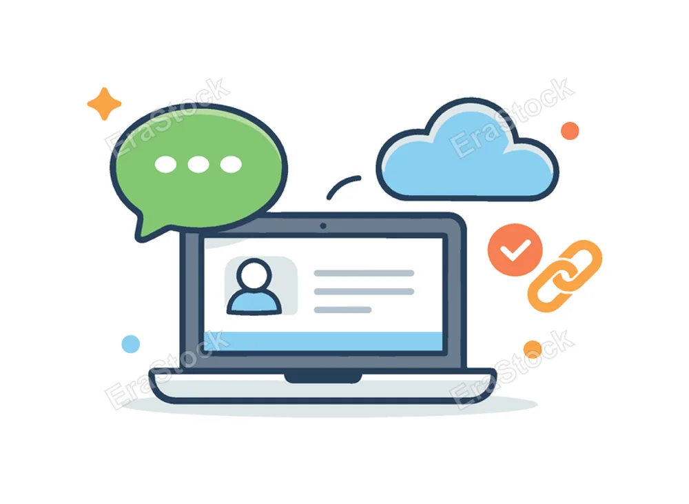 Remote team collaboration and connected digital communication in modern distributed workplaces where professionals coordinate tasks and share information online, a laptop connected