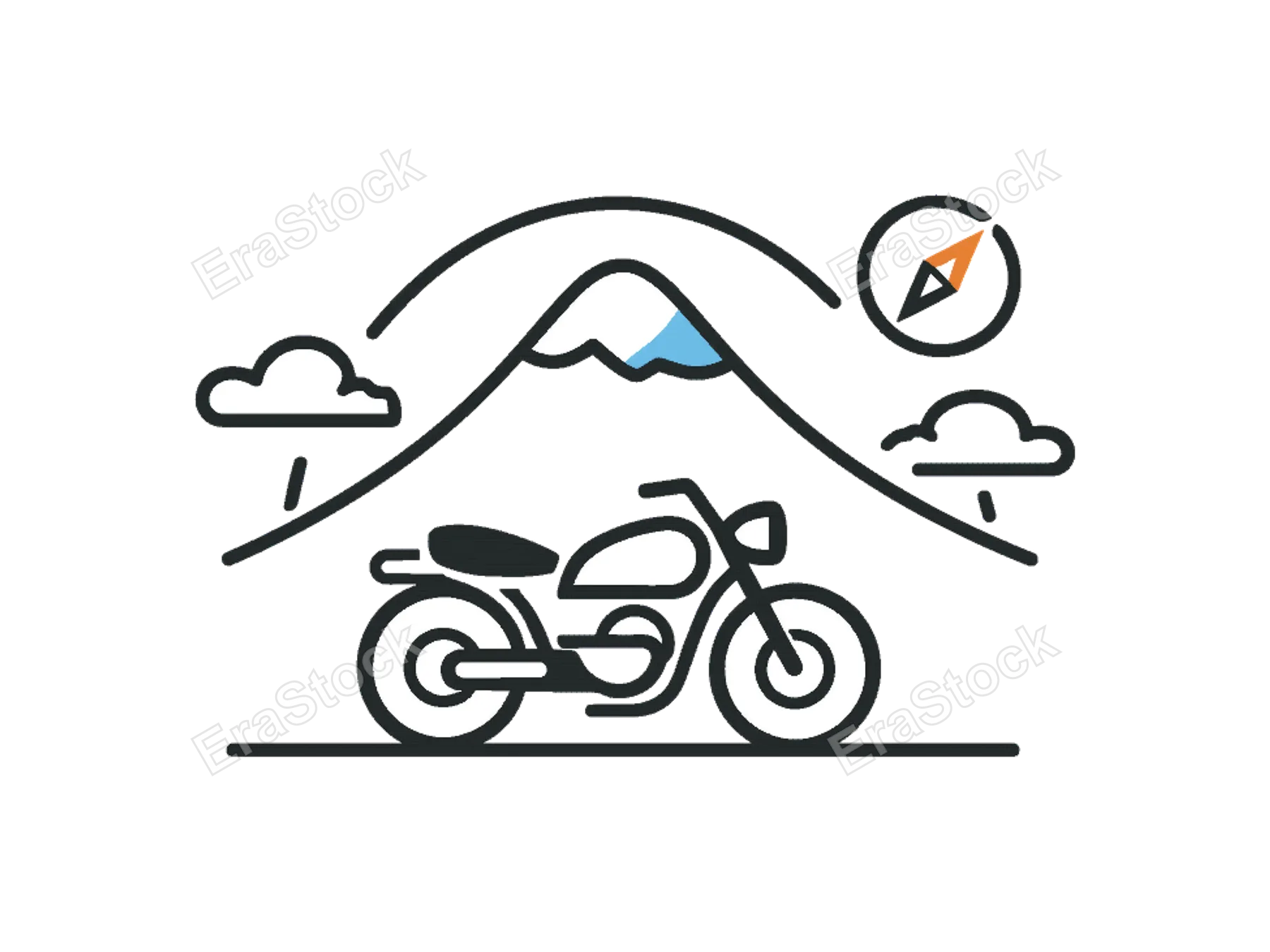 Adventure travel planning and open road exploration mindset inspiring weekend journeys and outdoor experiences for active individuals, a minimal motorcycle icon aligned with a