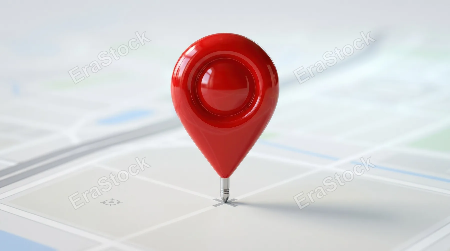 A shiny red location pin marking delivery coordinates, glossy finish, clean isolated composition, modern navigation atmosphere, ultra-realistic, no logos.