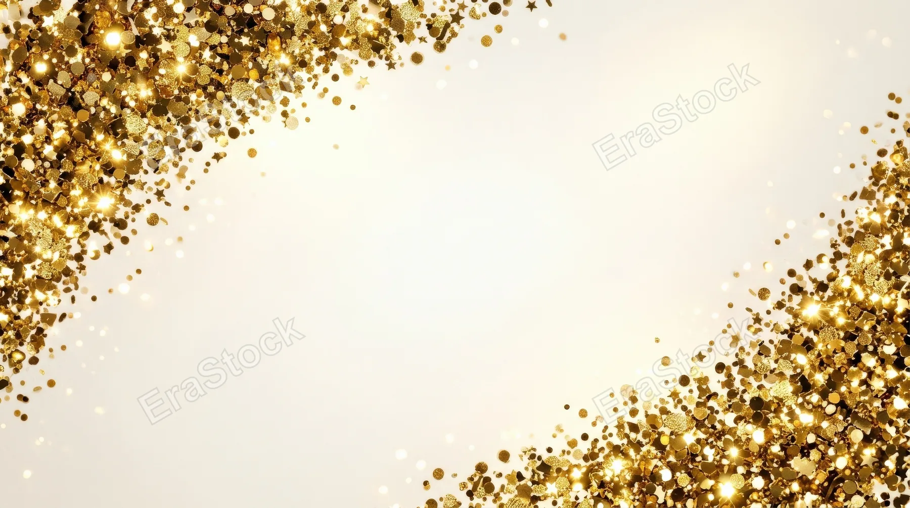 Golden confetti corner frame with luxury sparkle and dense festive particles, elegant celebratory border glowing against a light backdrop, ultra-realistic, no logos.