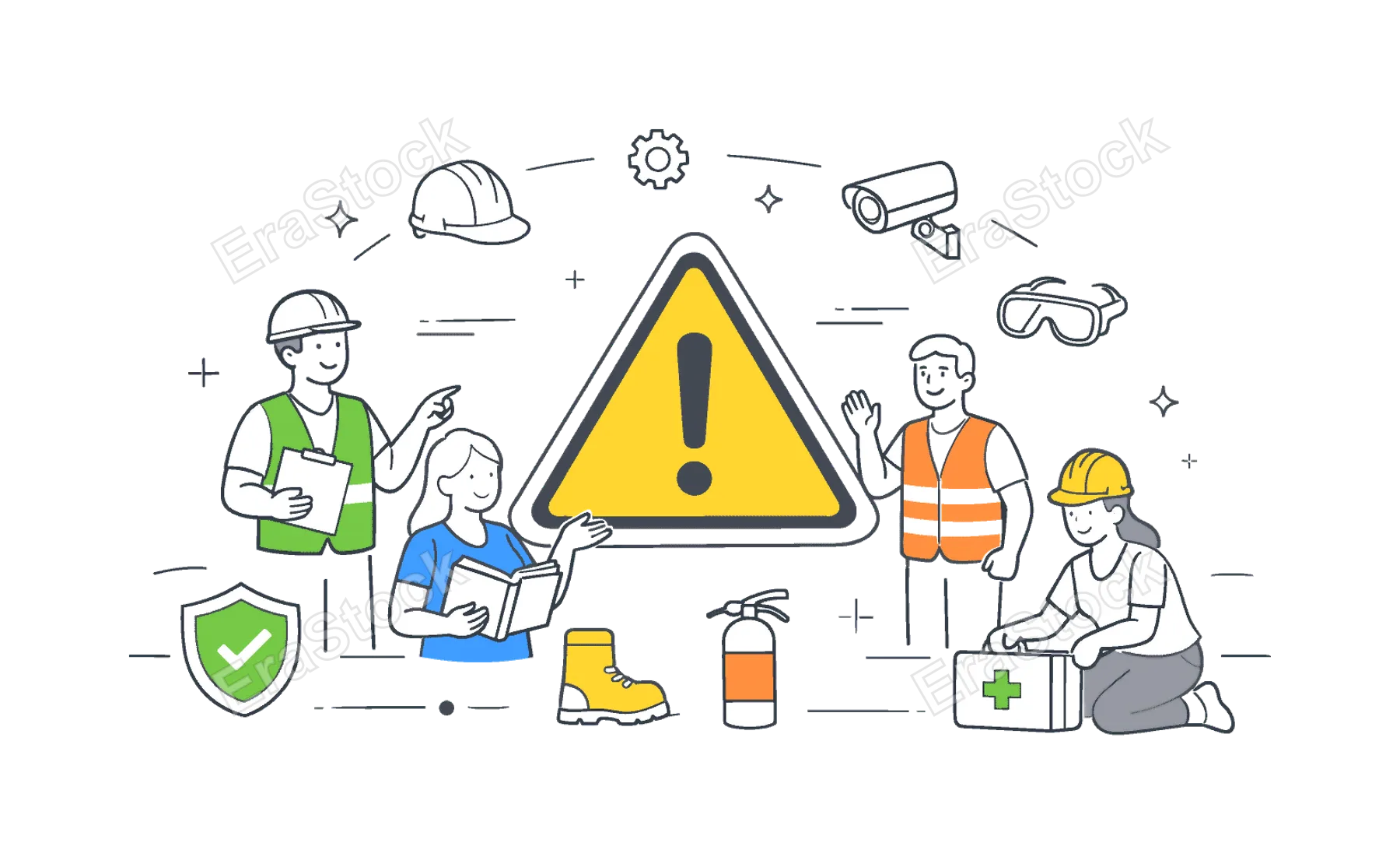 Organization focusing on workplace safety and accident prevention through awareness and training initiatives, visualized with a metaphor of a central safety sign