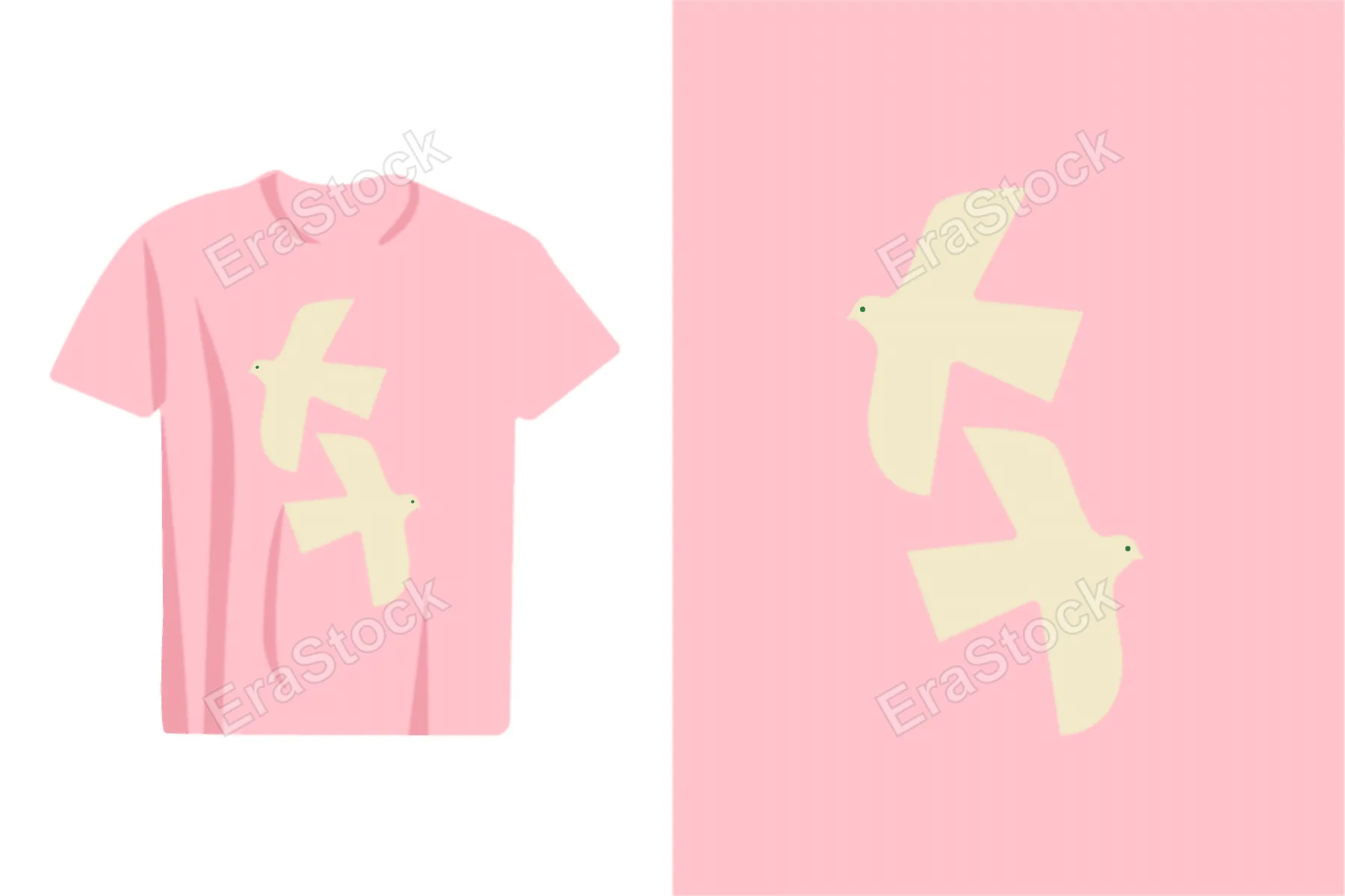A simple, modern design featuring two stylized birds soaring against a soft pink background, perfect for apparel