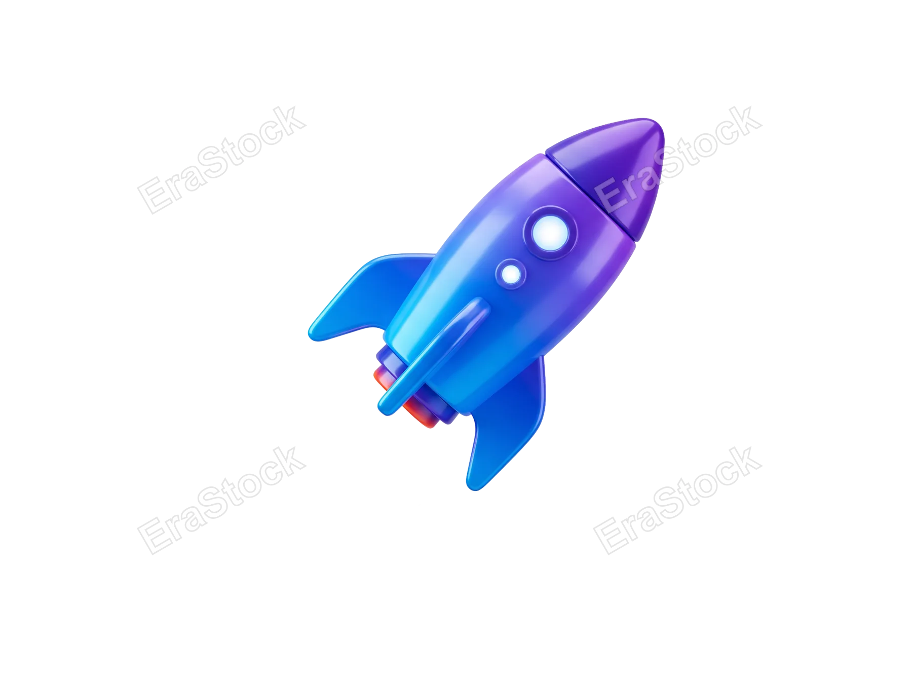 A vibrant, stylized rocket toy or spacecraft ascends with a gradient of blue to purple, symbolizing progress and exploration