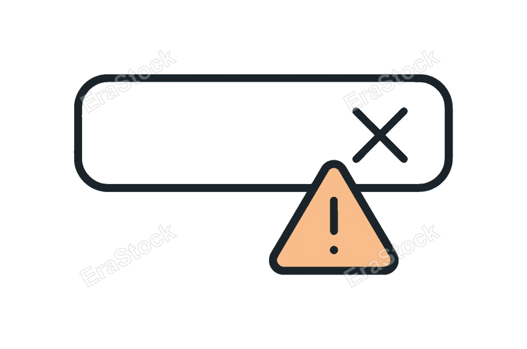 Form validation error and incorrect input feedback in digital interfaces during data submission, a simple input field outlined with a small cross and a warning symbol