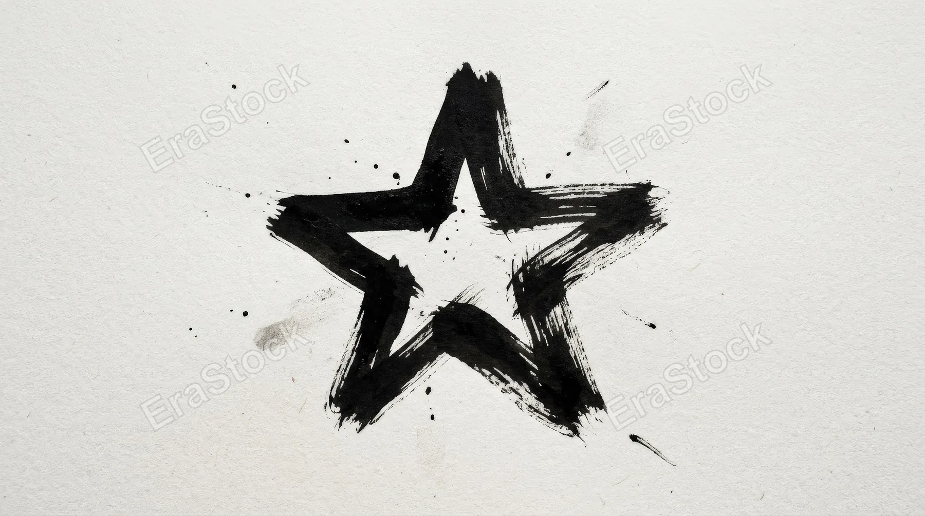 A hand-drawn black star symbol set with brush and ink texture, trendy sketchbook marks isolated on white with bold graphic simplicity, ultra-realistic, no logos.