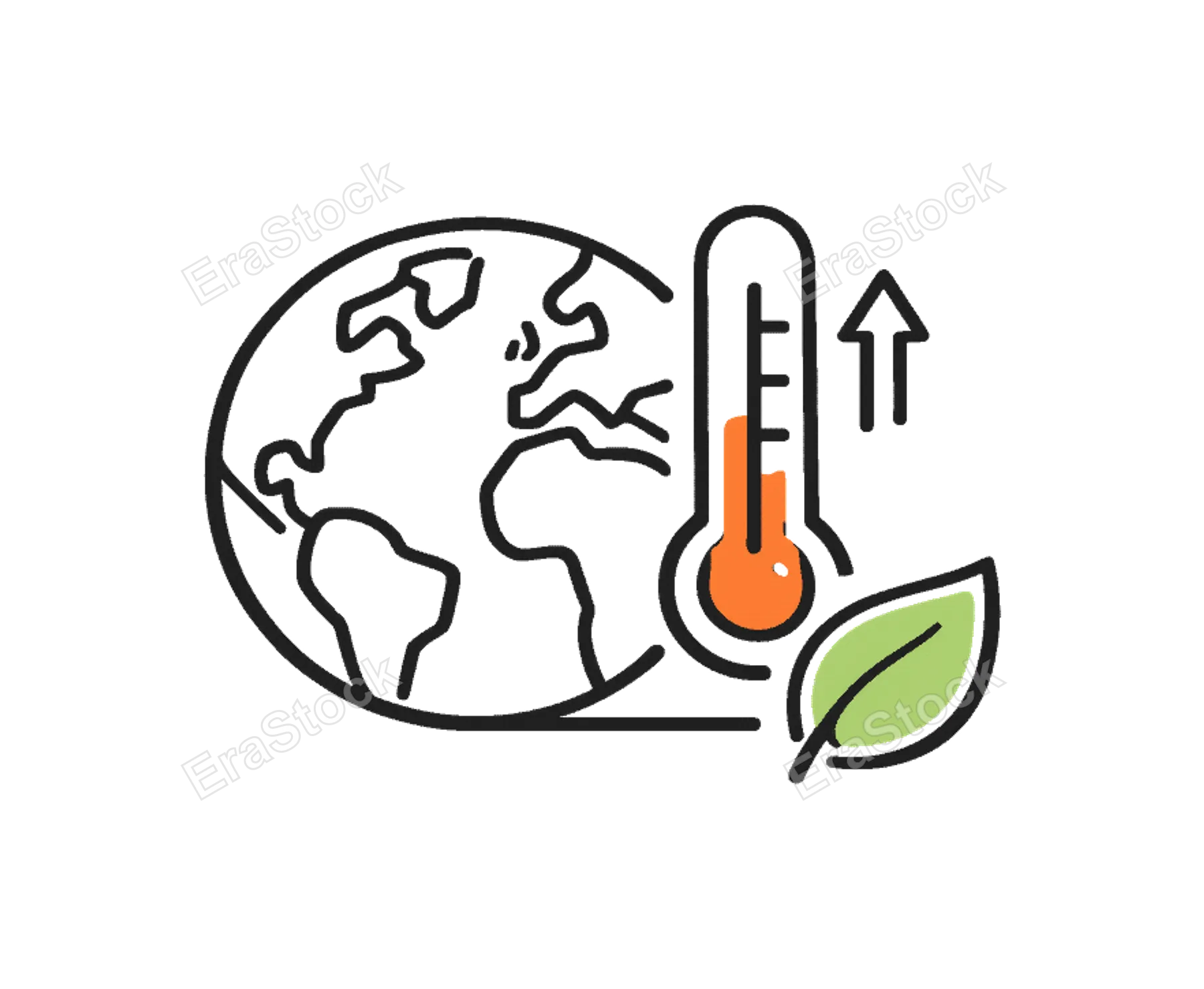 Climate impact focused on understanding environmental changes and their effects on ecosystems and human activity, a globe icon combined with a small thermometer and a