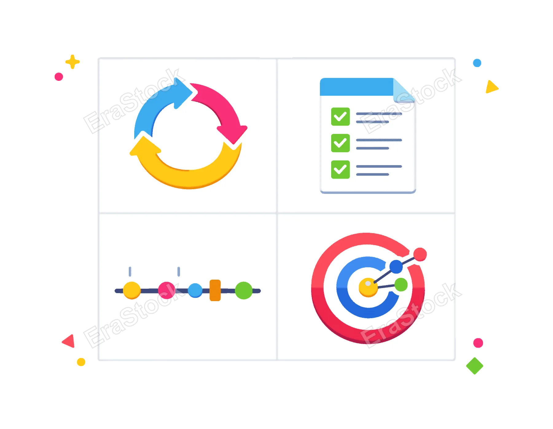 Process management and continuous improvement strategy enabling teams to streamline tasks and maintain structured productivity within digital transformation initiatives, four clear