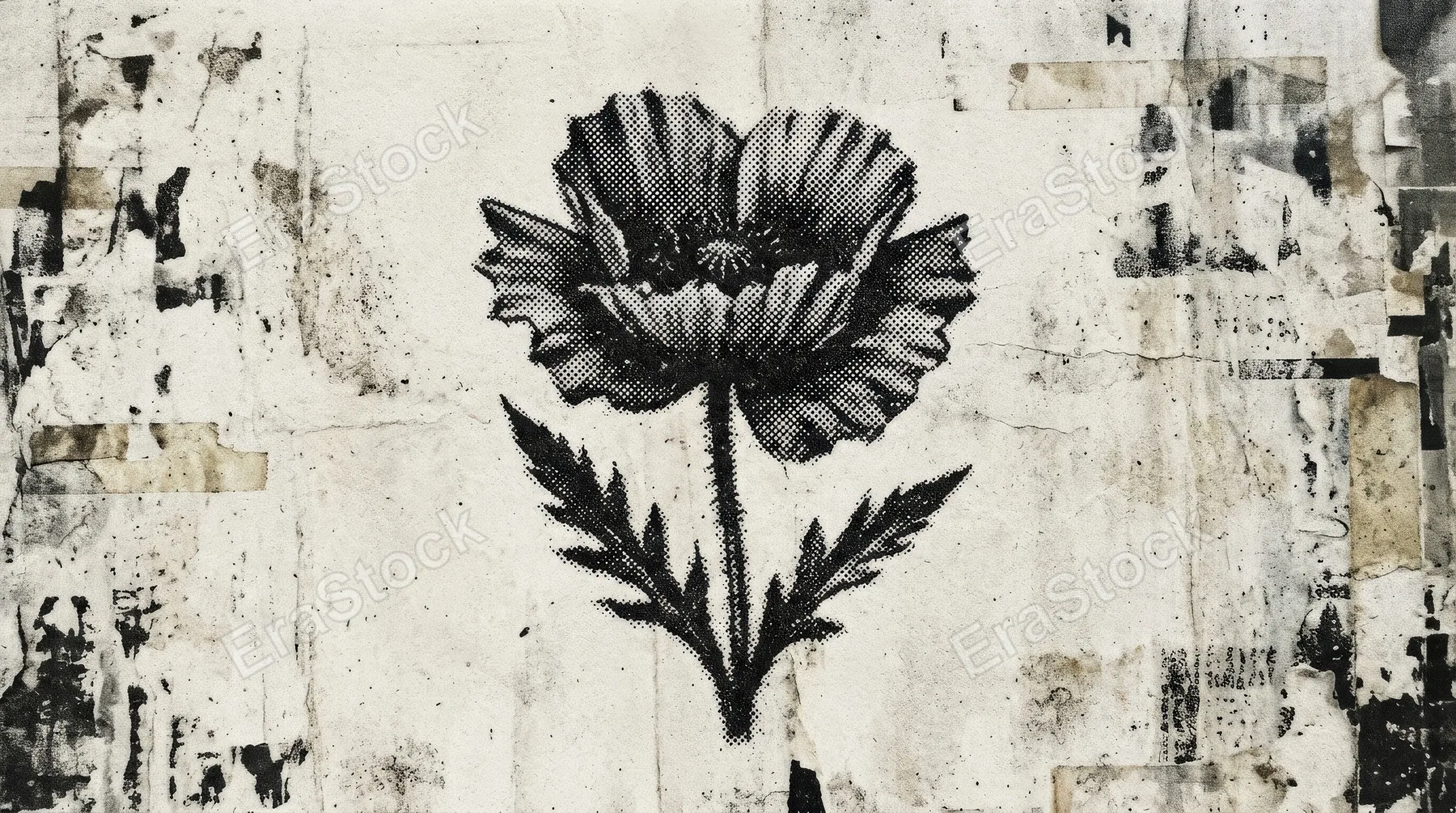 A flower with retro photocopy stipple effect, vintage halftone brutalist style and grunge poster atmosphere, ultra-realistic, no logos.