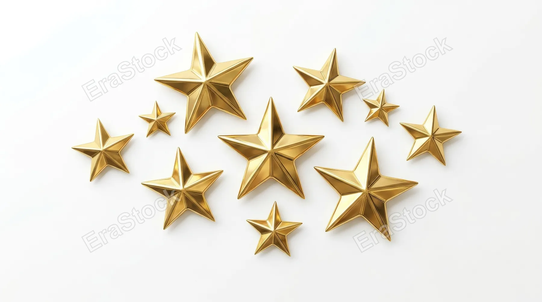 A set of gold stars isolated on white, polished metallic shine, crisp edges, elegant celebratory simplicity, ultra-realistic, no logos.
