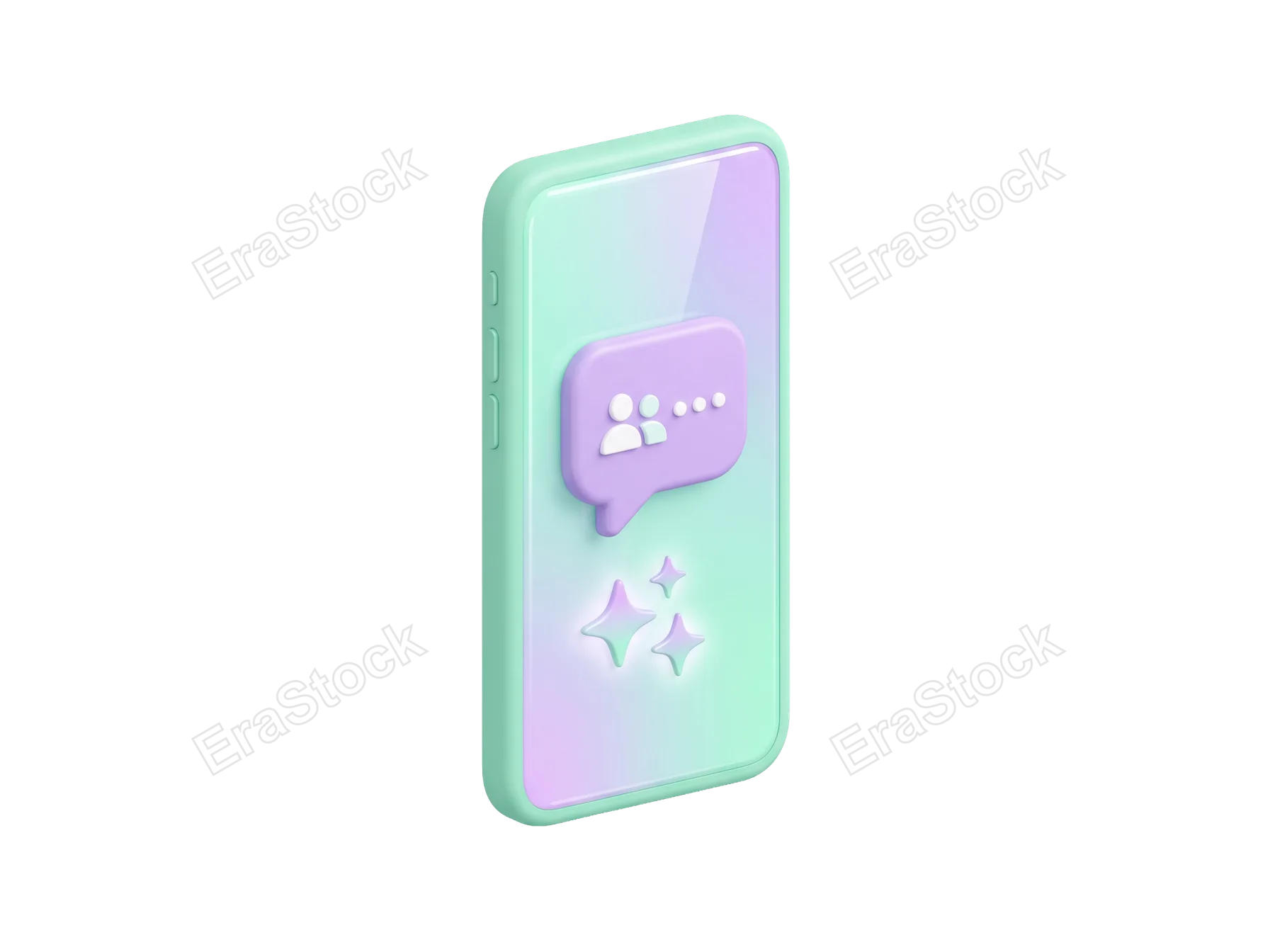 A modern mobile phone rendered in pastel colors, featuring a communication icon and decorative elements, symbolizing digital interaction