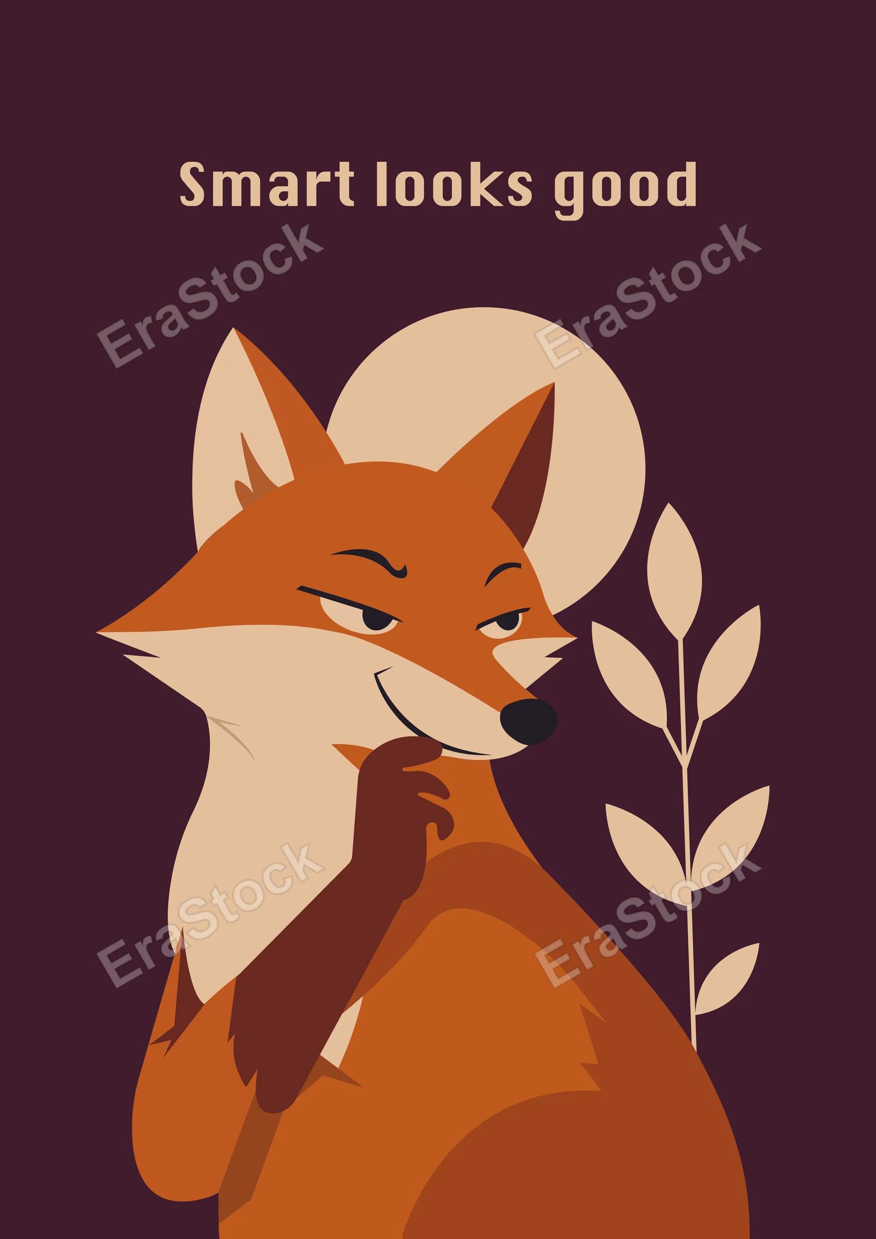 A stylized illustration of a cunning fox with its paw on its chin, conveying intelligence and slyness against a dark background