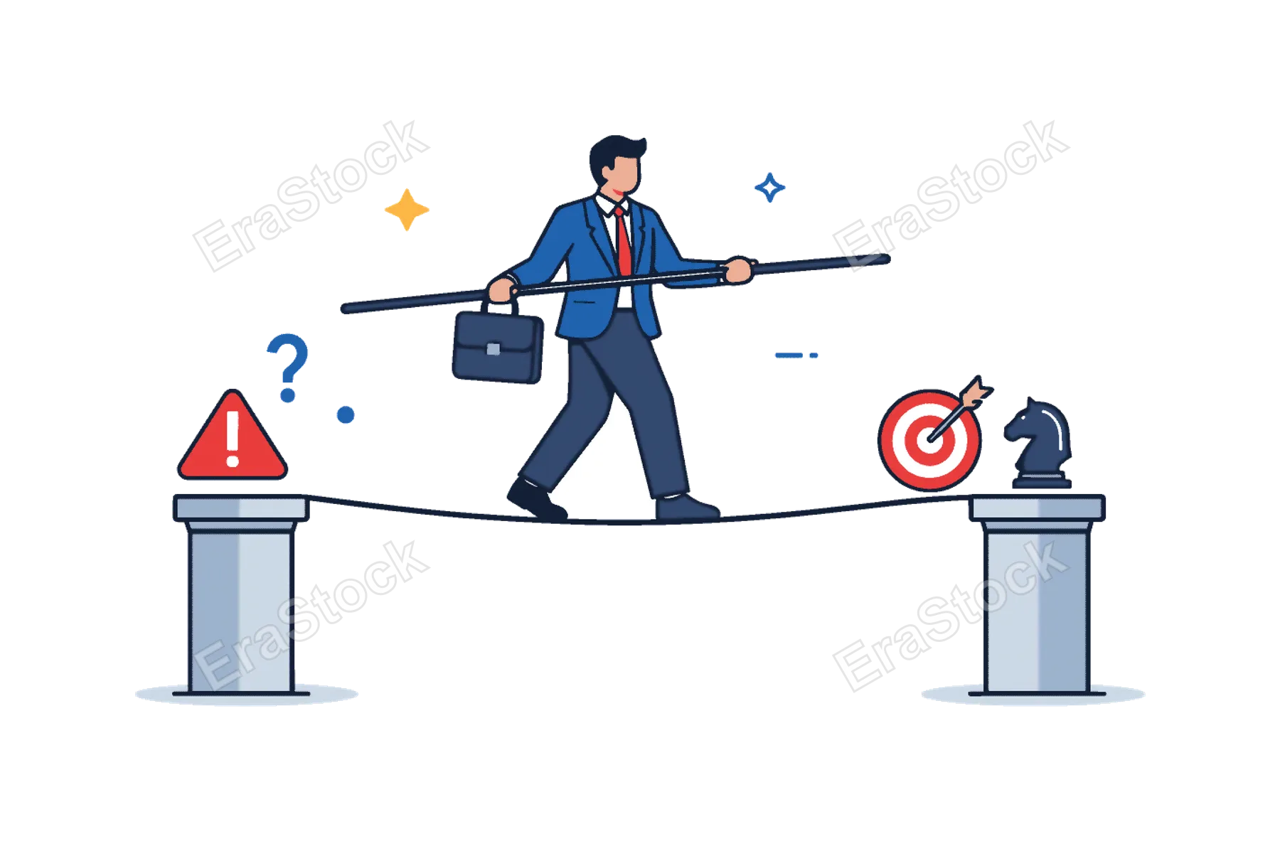 Business risk management concept showing a professional carefully maintaining stability while navigating uncertain decisions and competitive pressure, a person walking on a