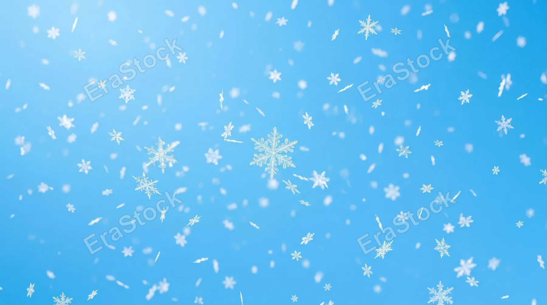 Falling snowflakes drifting over a bright blue background, airy minimalist winter scene, peaceful Christmas greeting mood, clean luminous style, ultra-realistic, no logos.