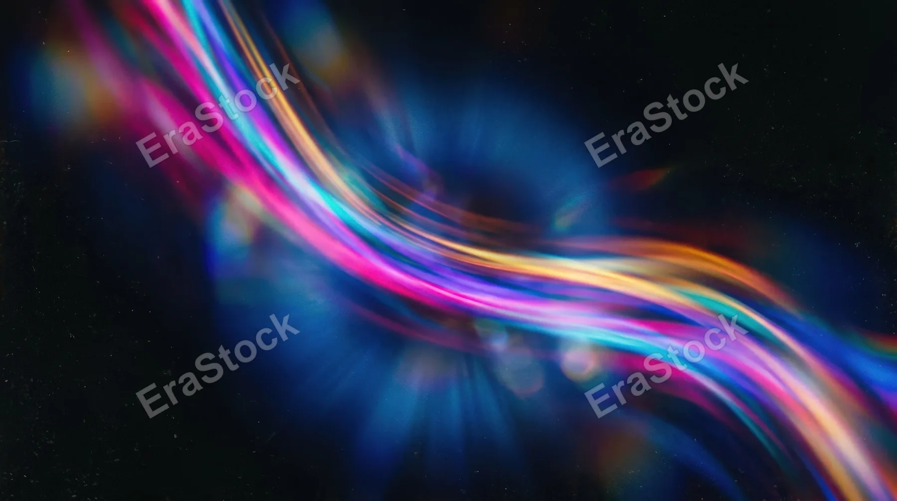 Abstract colorful motion-blurred light leak over black, blue lens glow and soft retro film texture creating dynamic cinematic depth, ultra-realistic, no logos.