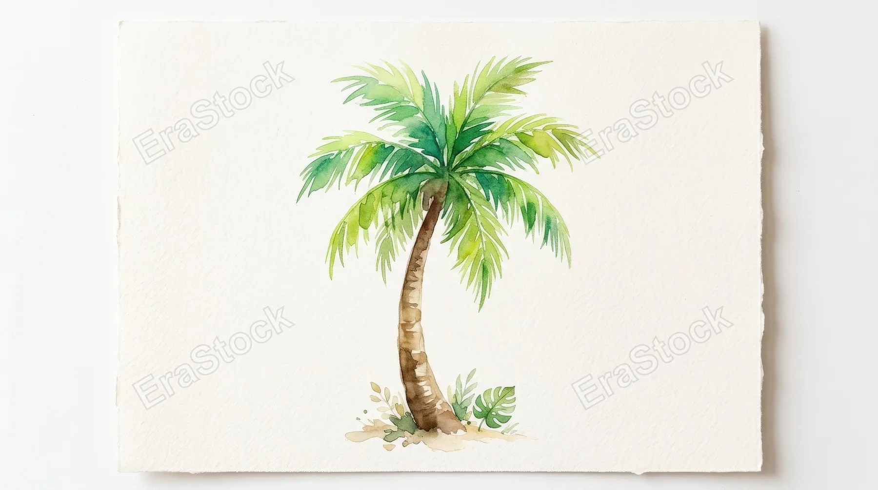 A cute watercolor palm tree as an isolated tropical element, soft hand-painted leaves, fresh exotic warmth, ultra-realistic, no logos.