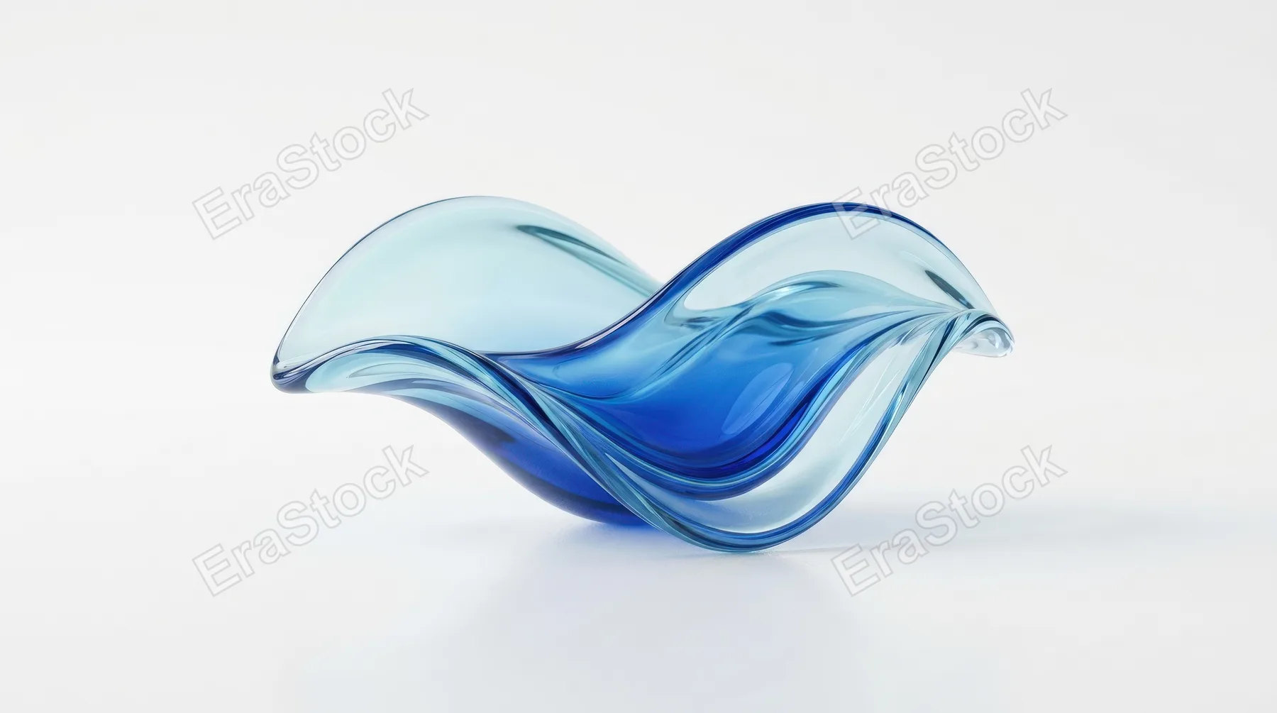 An elegant transparent blue gradient object with smooth curved contours, isolated in a clean space, polished surface and fresh cosmetic-science aesthetic, ultra-realistic, no logos.