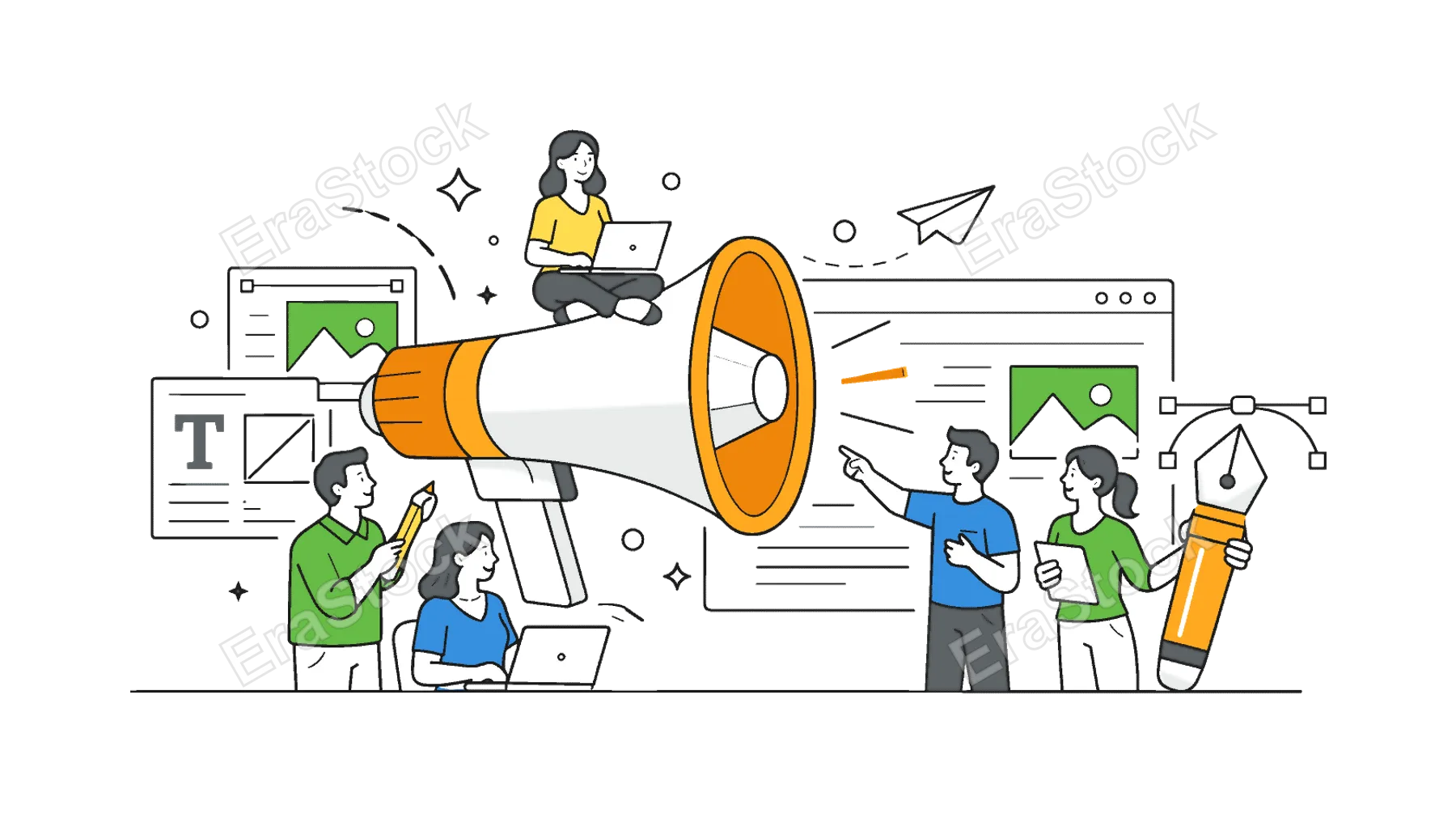 Creative marketing strategy and visual communication in a modern business environment where teams design campaigns to attract and engage audiences, represented by a clear