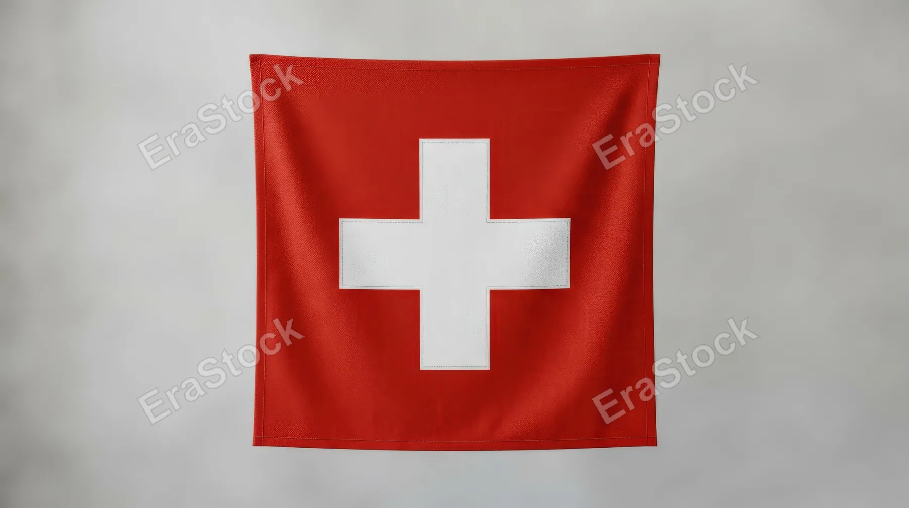 The flag of Switzerland in a clean isolated composition, bold red field and white cross, crisp national-symbol atmosphere, ultra-realistic, no logos.