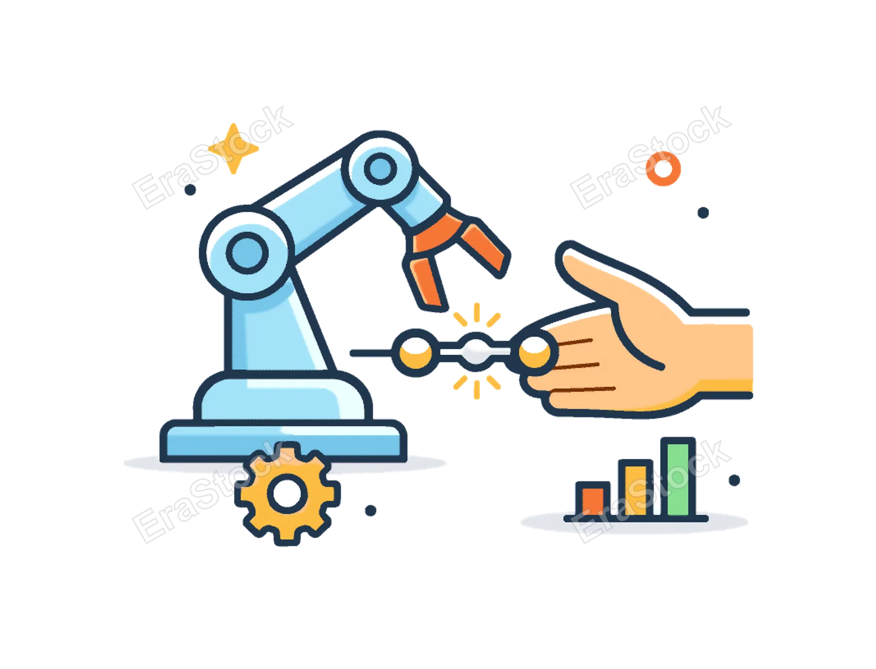 Smart manufacturing and human-machine collaboration in a future-ready industry concept focused on productivity and optimized workflows, a robotic arm paired with a simple