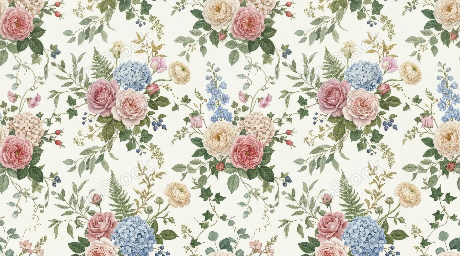 A seamless floral pattern with elegant blossoms and leafy rhythm, delicate decorative atmosphere, ultra-realistic, no logos.