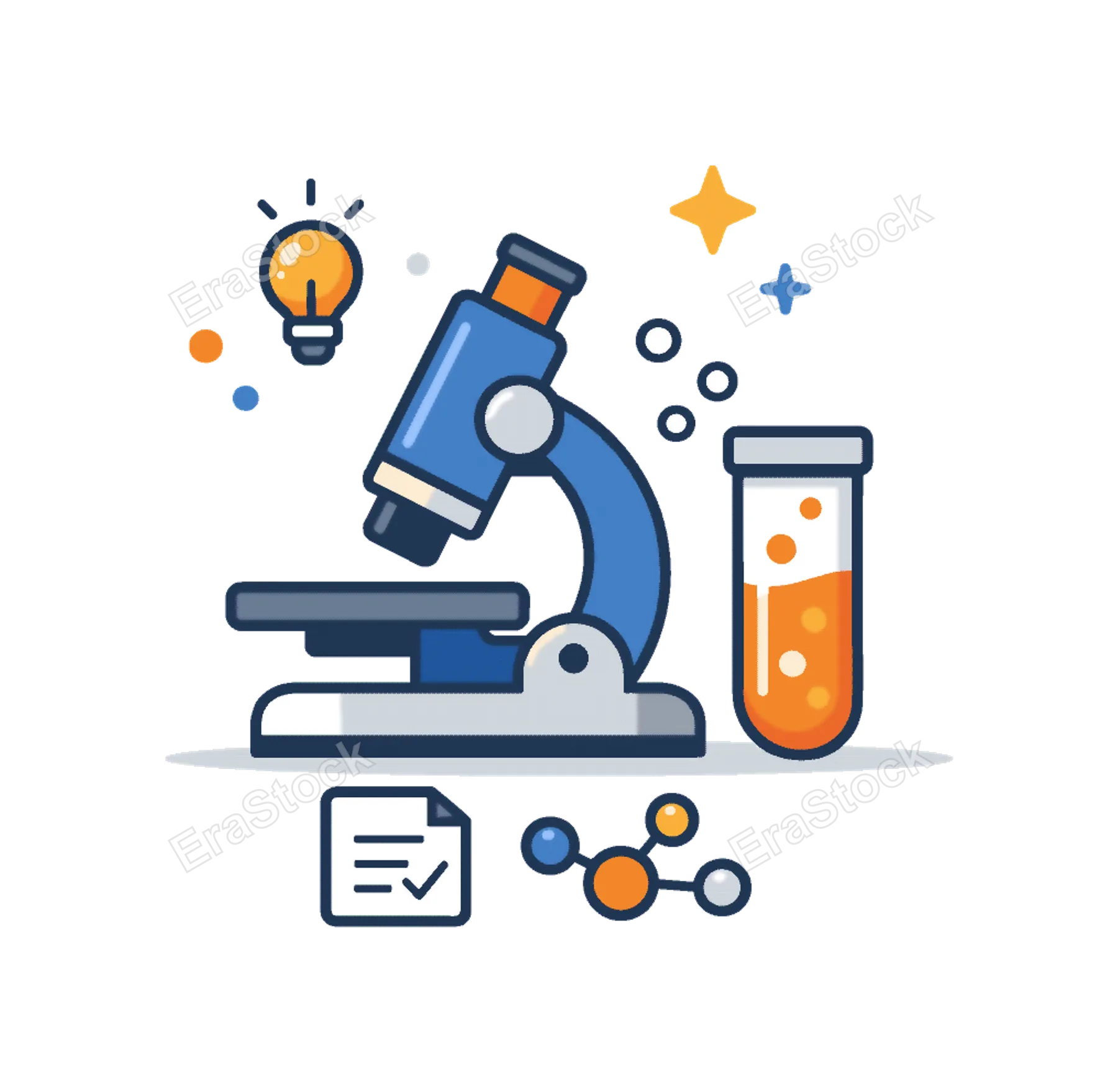 Innovation and laboratory science dedicated to exploring new ideas and advancing technology through research, a simple microscope paired with a test tube expressing analytical