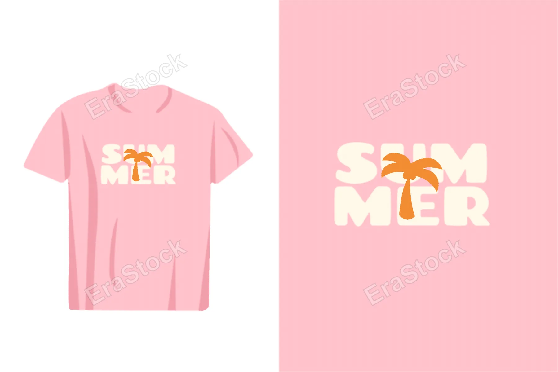 A stylish pink t-shirt featuring the word summer with a playful palm tree graphic replacing the letter 'o'
