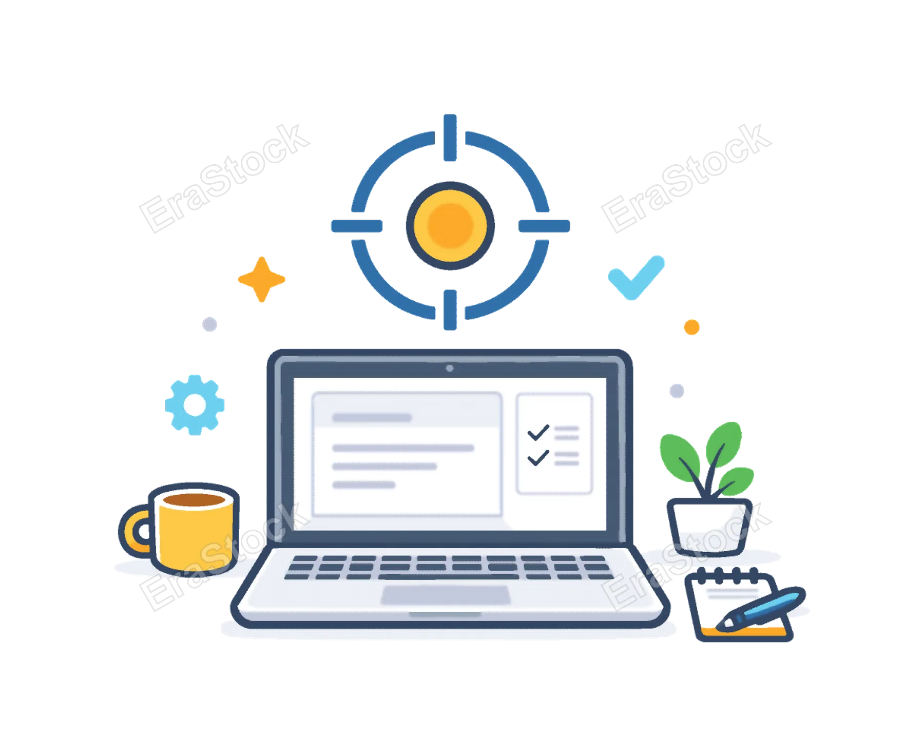 Clear productivity focus and distraction-free work routine in a modern digital environment supporting efficient completion of important professional tasks, a laptop paired with a