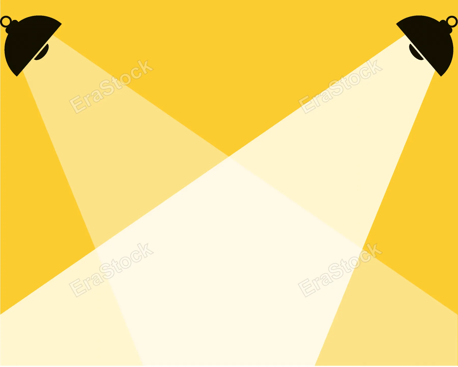 Two spotlights illuminate a bright yellow background with converging beams of light